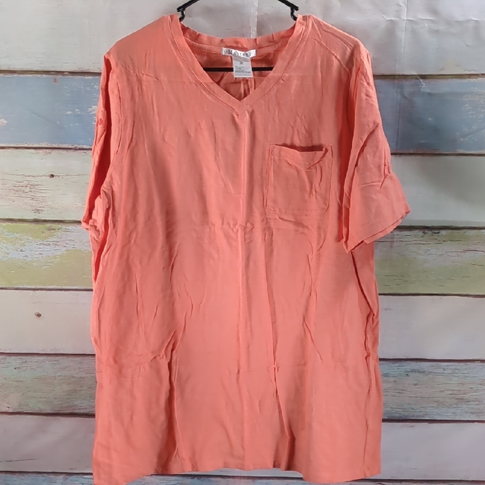 Orange Short Sleeve Tee with Henley Neckline